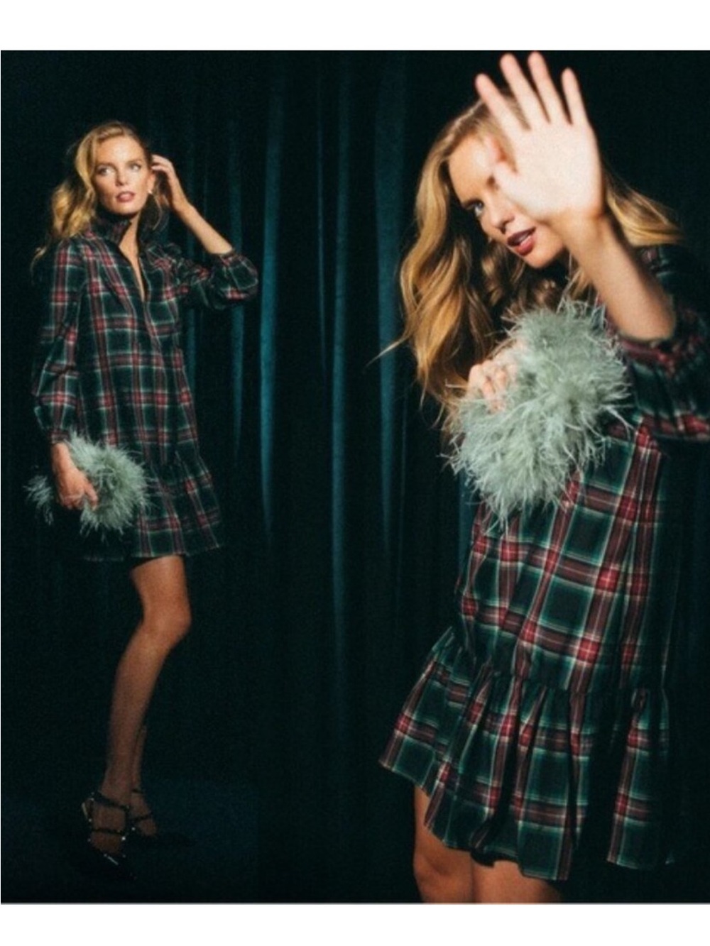 Tuckernuck Plaid Ruffle-Hem Mini Dress - Red, Green, Black